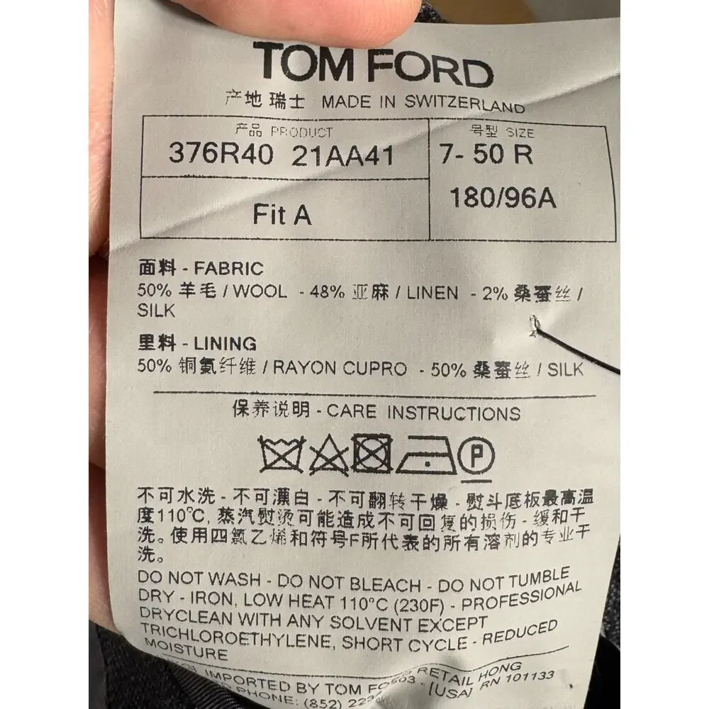 Tom Ford Linen Windowpane Charcoal Blazer Sportcoat 50R 40R US Italy Wool Silk